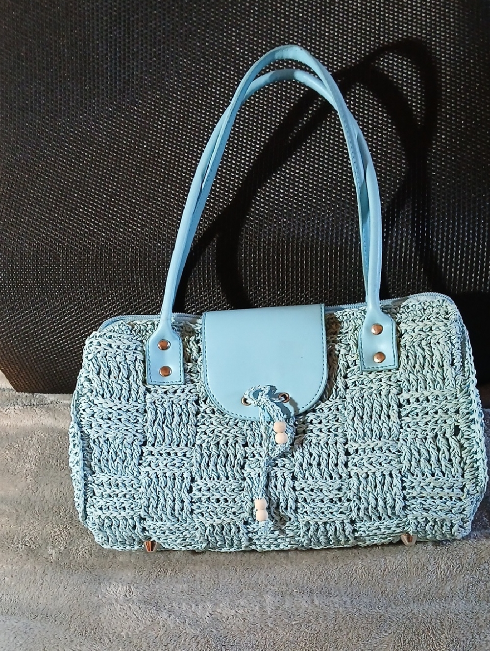 GaBaango Light Blue Woven Tote Handbag